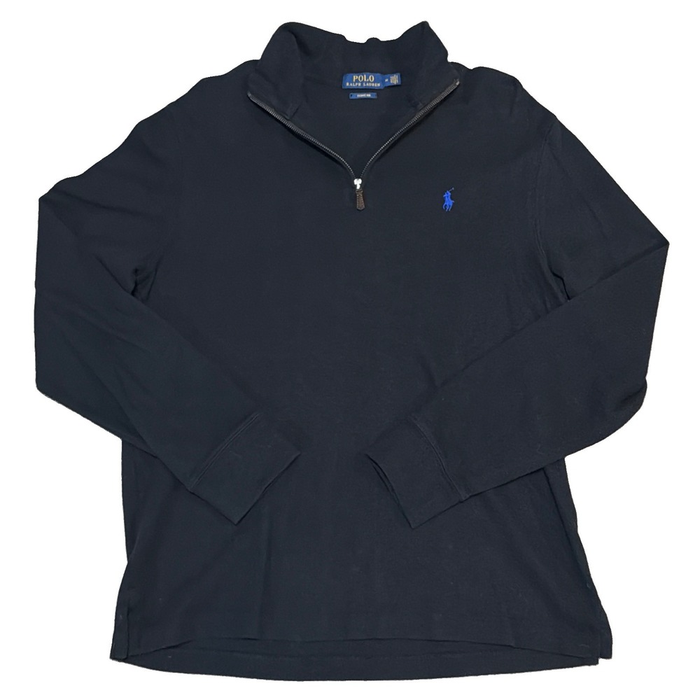 POLO Ralph Lauren Mens Estate Rib Cotton Pullover 1/4 Zip Sweater Black Size M
